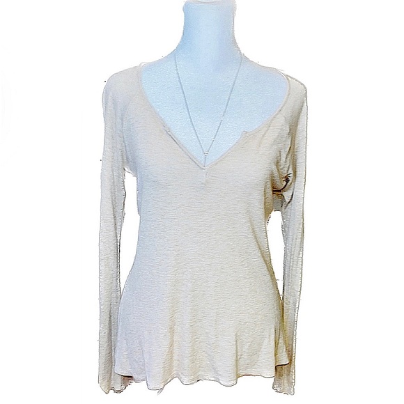 Hippie Rose Beige V-Neck Long Sleeved Thermal Top, Size Small. - Picture 1 of 6